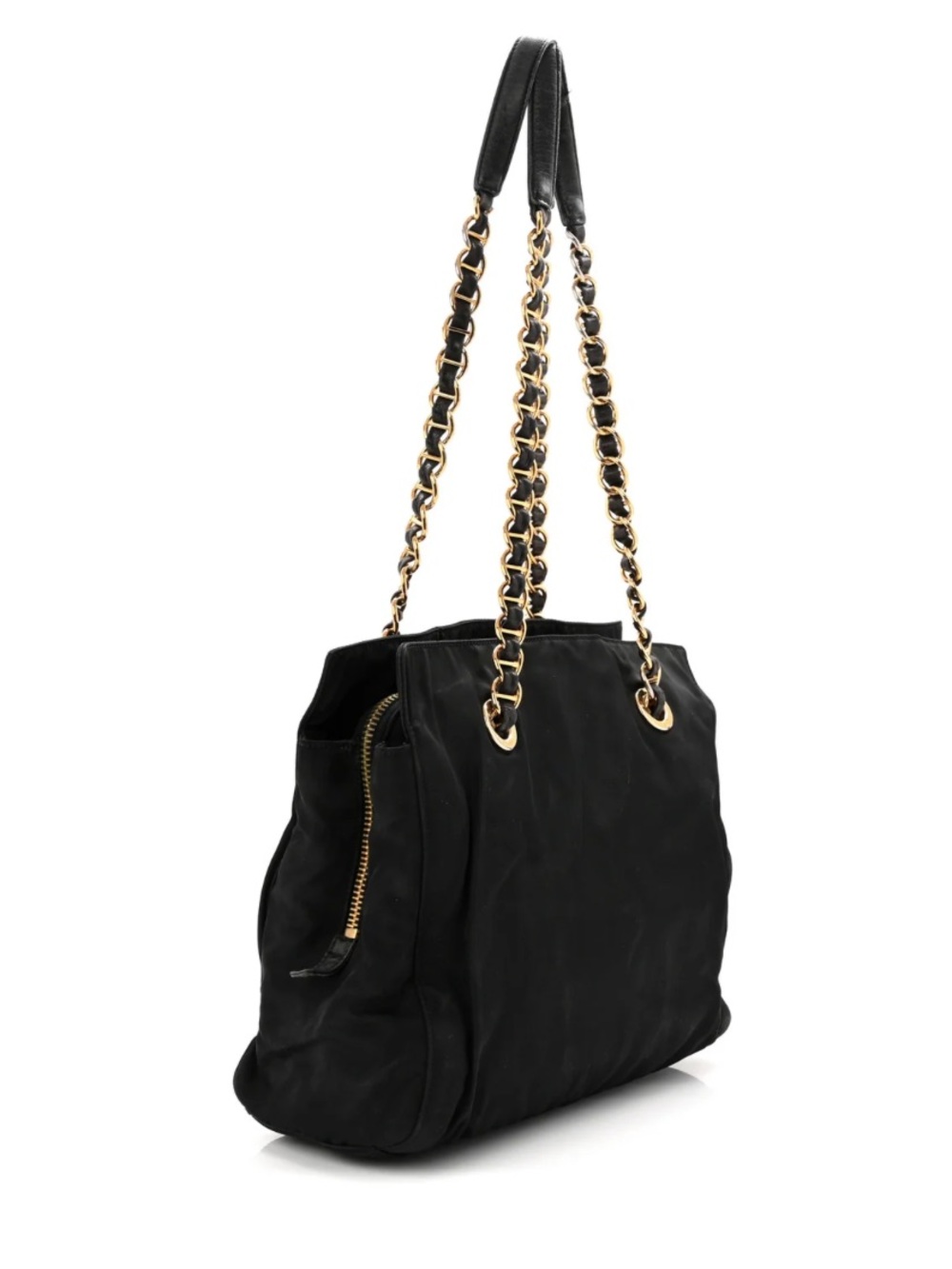 Prada Black Nylon Tote with Gold Chain Straps - Picture 2 of 10